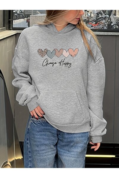 Deocept Unisex Choose Happy Printed Hooded Kangaroo Pocket Comfortable Fit Ov...