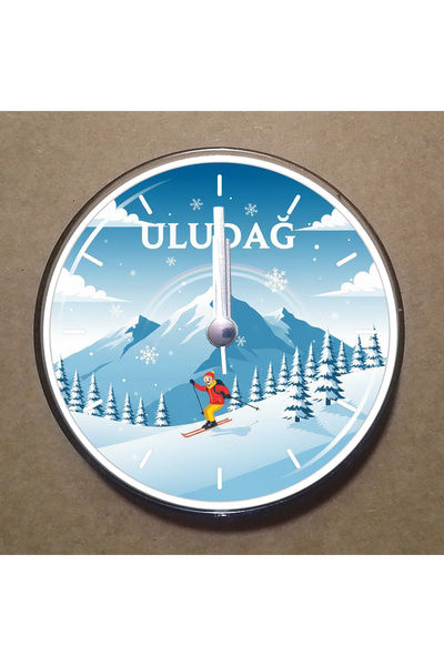 BK Design Uludağ Temalı Magnet Saat Buzdolabı Süsü Duvar Saati 10,5cm MS2045