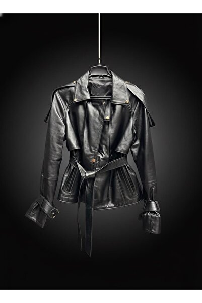 Levin Peak Blazze Kadın Deri Ceket Kuşaklı ( Siyah )