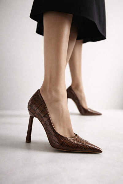Firibu Nude Kroko Kadın Klasik Stiletto Topuklu Ayakkabı Özel Gün & Ofis