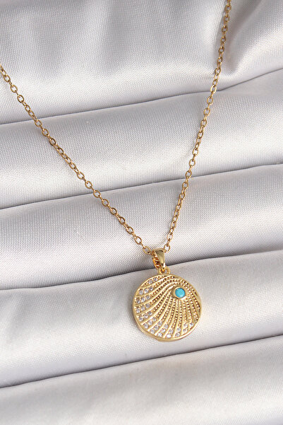 Lisinya قلادة نسائية من الفولاذ 316L بلون ذهبي مع حجر الزركون المطرز وتفاصيل ...