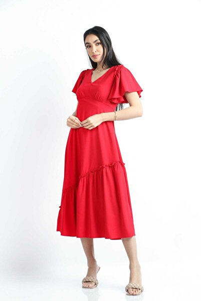 Nichii Red-Green Solid Midi Dress