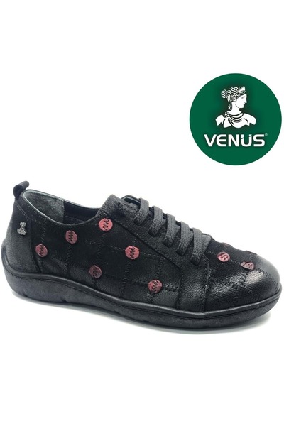Venüs Riwgin Genuine Leather Orthopedic Women's Casual Shoes Black