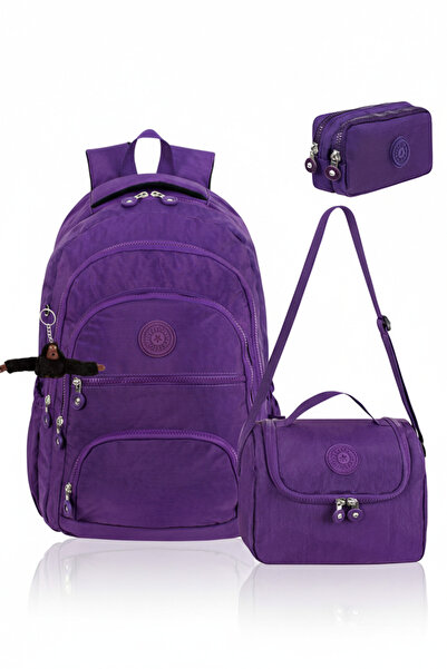 Çanta Trend 3-Piece Luxury Crinkle Fabric High School and Middle School Backp...