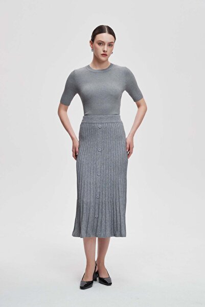 Nichii Plain Pleated Midi Skirt