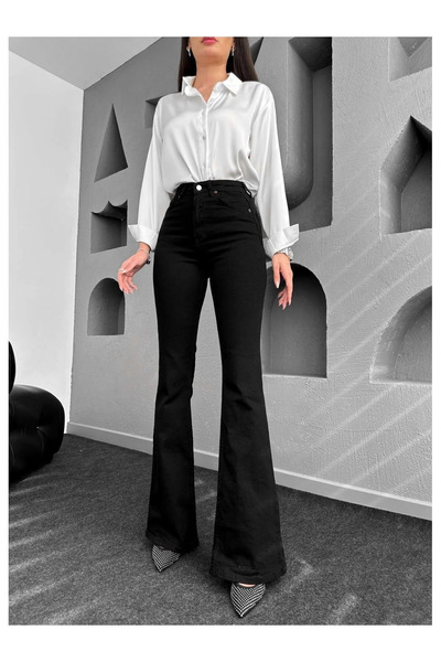 mooishan أوكسانا جينز أسود عالي الخصر قماش قابل للتمدد من الموسم الجديد Kadı ...