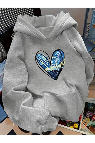 Deocept Unisex Starry Night Heart Printed Hooded Comfortable Fit Oversized Cu...