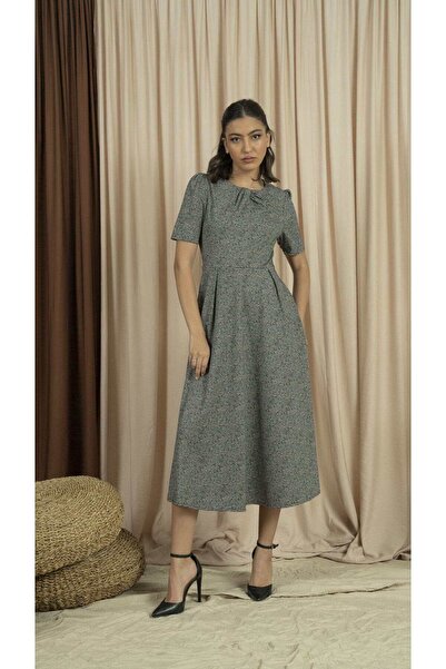 Nichii Gray Plain Midi A-Line Dress