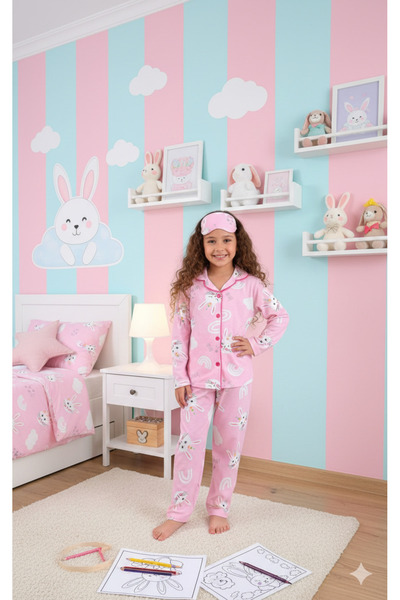 ALYAKİDS طقم بيجامة بناتي منقوشة بأزرار مع غطاء للعين يشمل الأعمار من 4 إلى 1...