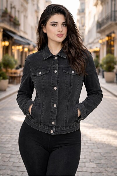 Bluewhs Women's denim black jean jacket, cropped outfit street style