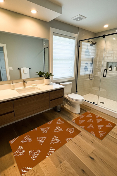 Etnik Dekor Cinnamon Tone Bohemian Line Patterned 2-Piece Digital Print, Non-...