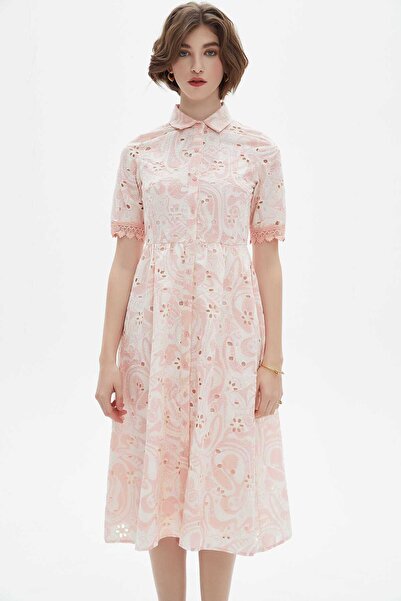 Nichii Pink Patterned Midi Short-Sleeve Dress