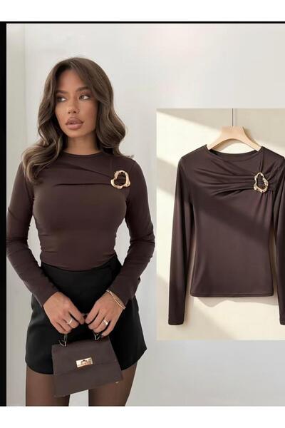 peri tower New Product Women's Sandy Long Sleeve Blouse with Buckle Chest Det...