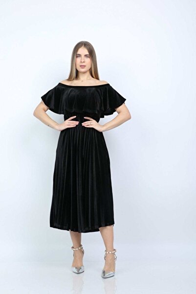 Nichii Black Solid Midi Off-Shoulder Dress