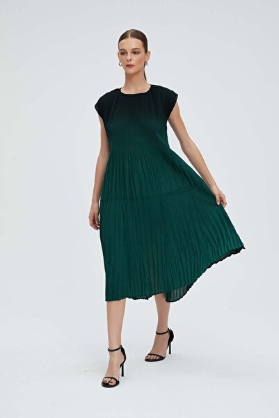 Nichii Green Plain Midi A-Line Dress
