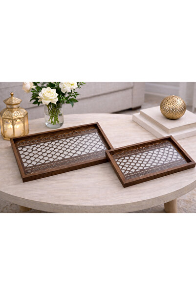 LUXURIOUS TRAY Wooden tray set with a clear glass base – elegant Islamic desi...