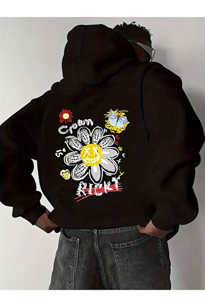 ELAN WEAR Arka Printed white Oversized hooded sweatshirt hoodie