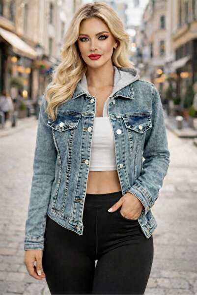 Bluewhs Women's premium Hooded slim denim jacket