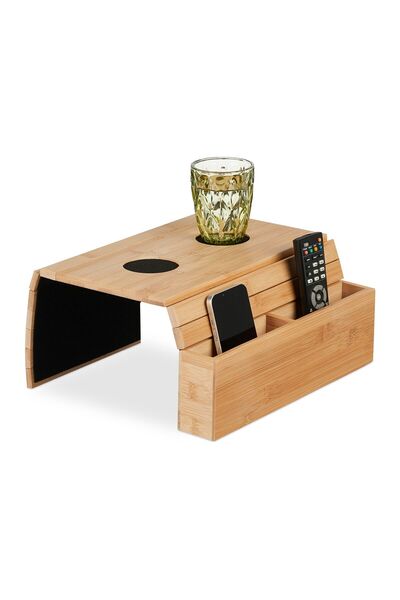 Relaxdays Sofa stand with 2 side compartments, cup holder, bamboo, 5.5 x 50 x...