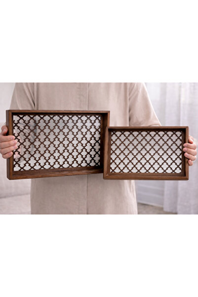 LUXURIOUS TRAY Wooden tray set with a clear glass base – elegant Islamic desi...