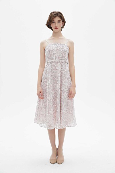 Nichii Pink Floral Midi Embroidered Dress