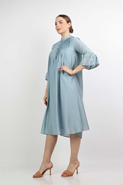 Nichii Peach Plain Midi Bell-Sleeve Dress