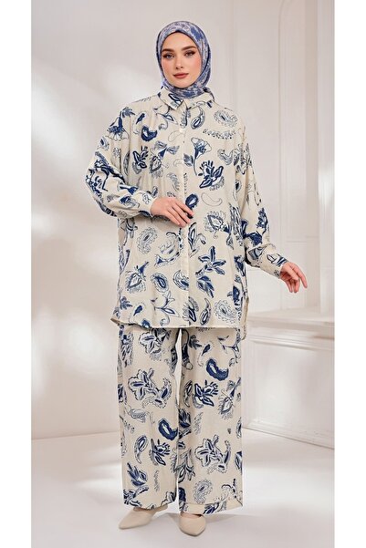 EB SCARF Двукомпонентен комплект от лен с флорален мотив