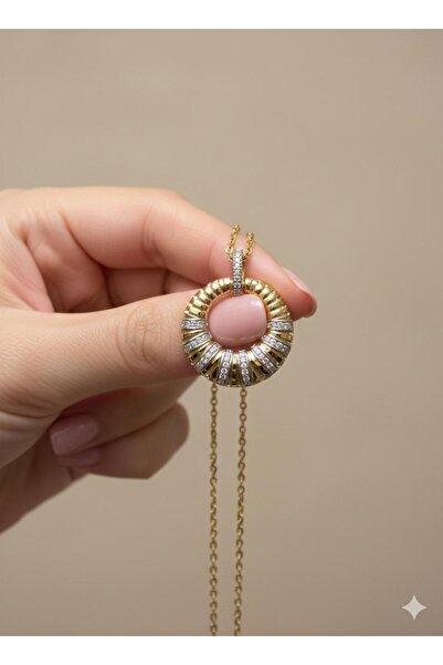 Glowzee Takı & Aksesuar Yüzde Yüz Çelik Zincirli Altın Kaplama Yuvarlak Kolye