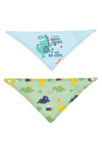 OEM Bavete tip esarfa din bumbac, bleu si verde, cu imprimeu dinozaur. Cu par...