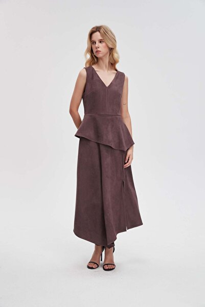 Nichii Brown Solid Maxi A-Line Dress