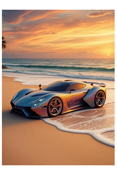 Bedeko Kumsalda Spor Araba Resimli Mdf Ahşap Tablo