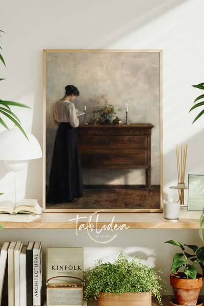 tablodea Pictură în ulei în stil clasic de epocă, femeie citind o carte, deco...