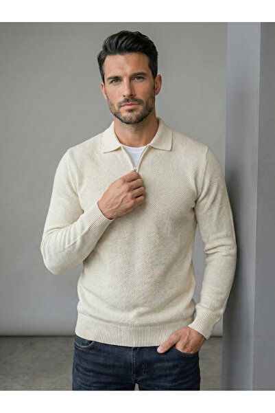 Ewarro Men's Half Zip Polo Neck Knit Sweater