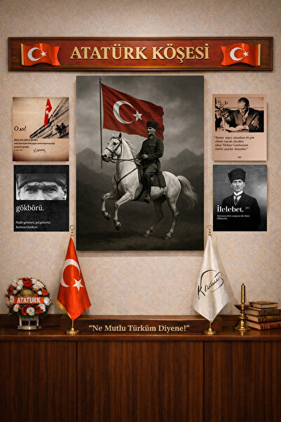 Koi Art Design Atatürk Köşesi Temalı 5 Parçalı Okul, Ofis, Makam, Ev İçin Yük...