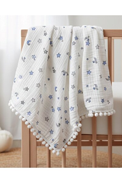 Ege Bebek Double Layer 75X90 cm Pompom Muslin Blanket Cover