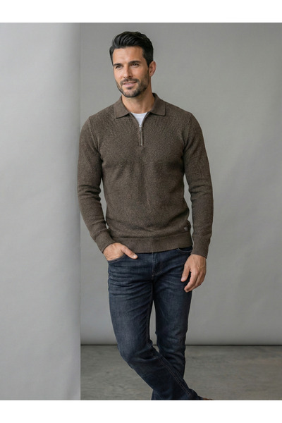 Ewarro Men's Half Zip Polo Neck Knit Sweater