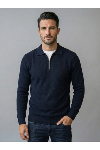 Ewarro Men's Half Zip Polo Neck Knit Sweater