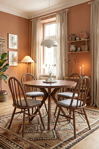 Woodenbend Alex Ceviz Yuvarlak 100 cm Ahşap Yemek Masası Takımı – Amerikan Sa...