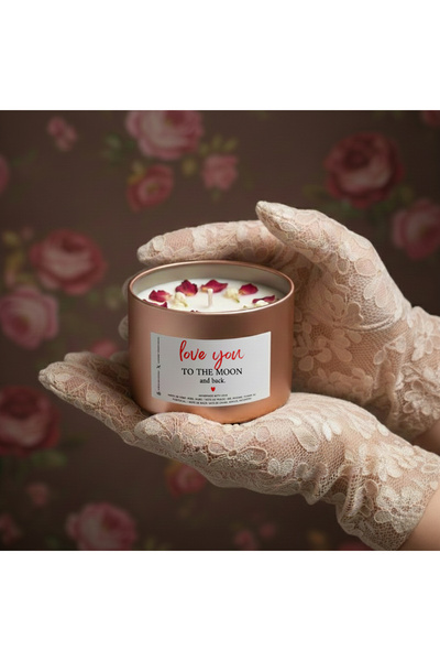 BUNILU Lumanare parfumata, mesaj iubire Love You, borcan metalic, parfum floral
