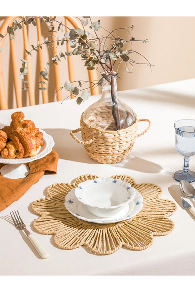 LC Waikiki LCW HOME Bej Çiçek Desenli Hasır Supla 38 Cm