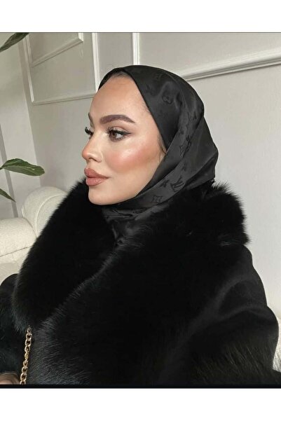 PİRAMİT LV MODEL ÇİFT TARAFLI PAMUK JAKARLI ŞAL SİYAH