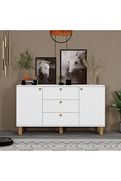 Kalender Dekor Asel Bohem Ayaklı Çekmeceli Kapaklı Konsol Çok Amaçlı Dolap 15...