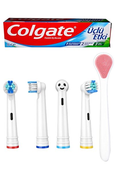 Colgate Üçlü Etki + Oral B Uyumlu Diş Fırçacı Yedek Başlık 4 Adet + Soft Dil ...