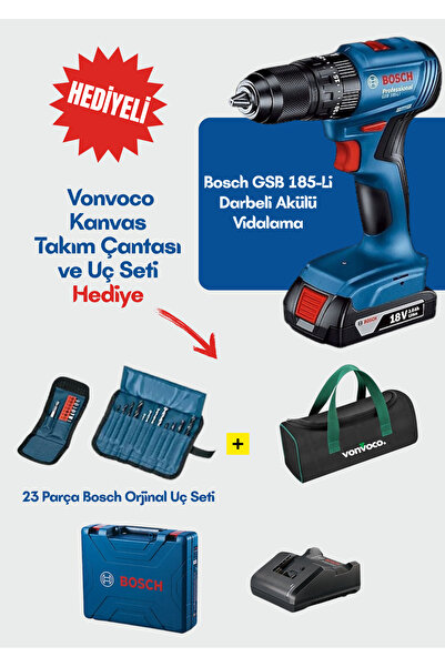 Bosch GSB 185 Li Darbeli Akülü Vidalama Tek Akü Kömürsüz Şarjlı Matkap 18 Vol...