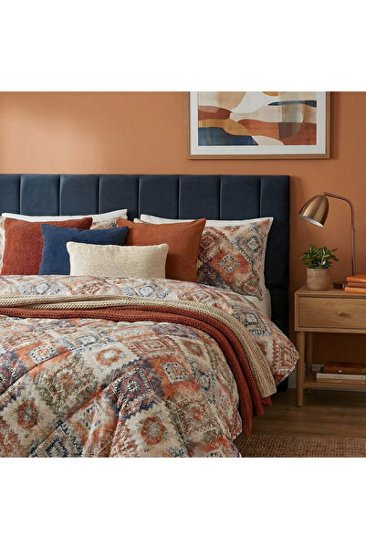 SHome Double-Sided Sherpa Quilt Set Cotton Ethnic Patterned 2 Pillowcases