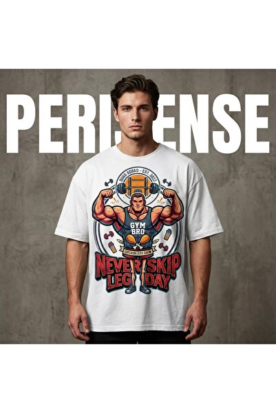 PERISENSE Unisex Never Skip Leg Day Printed Premium Combed Cotton Oversized T...