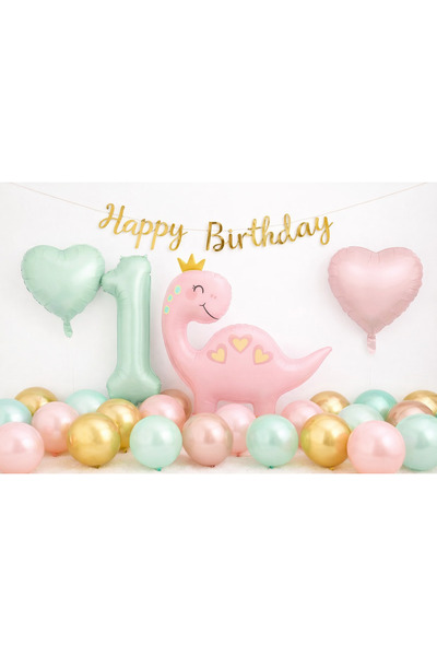 Öztürkpartievi Pastel Dinosaur 1St Birthday Balloon Set – Pink Gold & Water G...