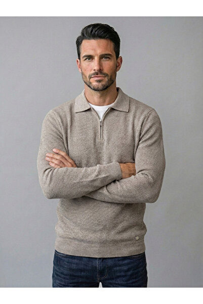 Ewarro Men's Half Zip Polo Neck Knit Sweater