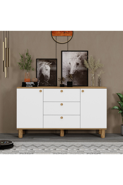 Kalender Dekor Asel Bohem Ayaklı Çekmeceli Kapaklı Konsol Çok Amaçlı Dolap 15...