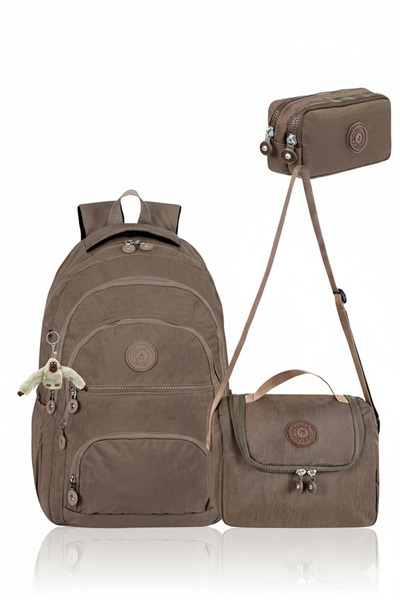 Çanta Trend 3-Piece Luxury Crinkle Fabric High School and Middle School Backp...